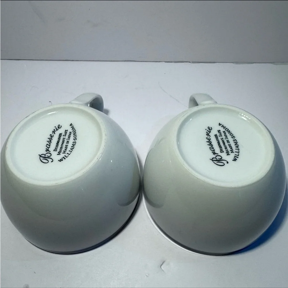 Set of 2 | White Ceramic Williams Sonoma Brasserie Blue Flat Mugs Tea Cups - Picture 11 of 12